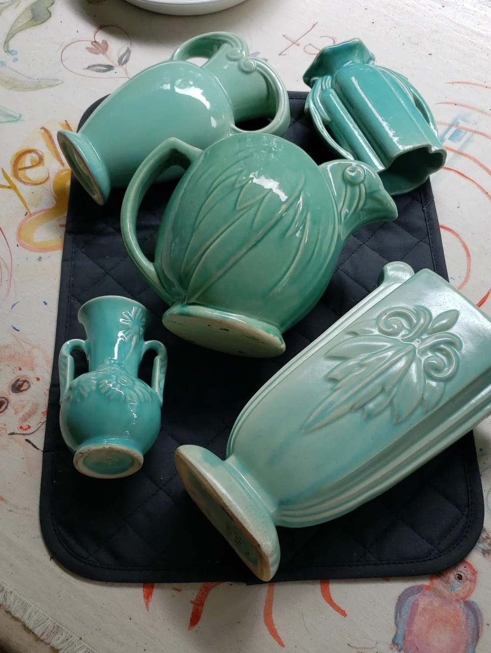 Turquoise Ceramic Art Deco Style Vase - USA